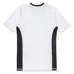 White BJJ rash guard by Shoyoroll with rank color, 2022 edition