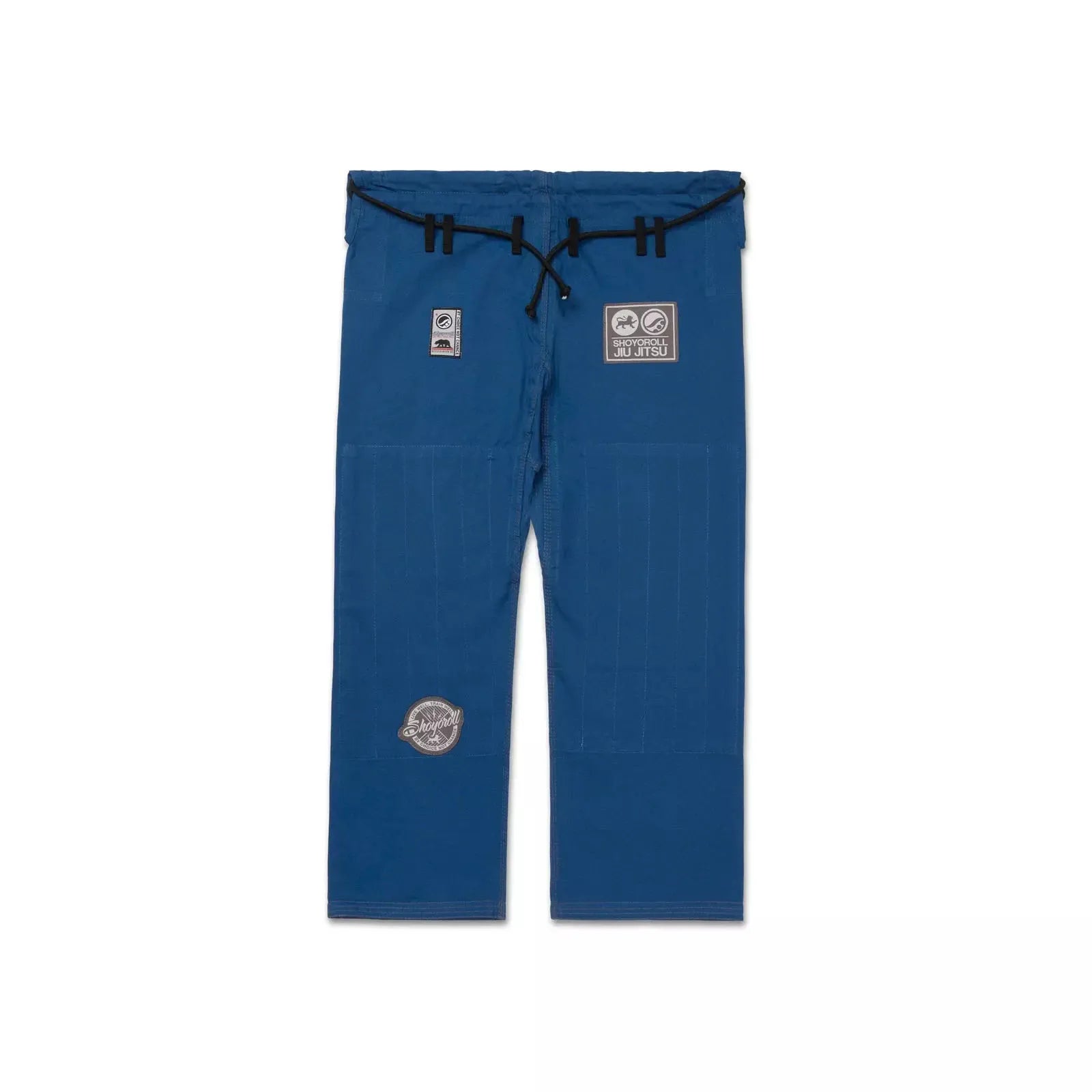 Close-up of stitching and logo on Shoyoroll Atlas Blue Gi