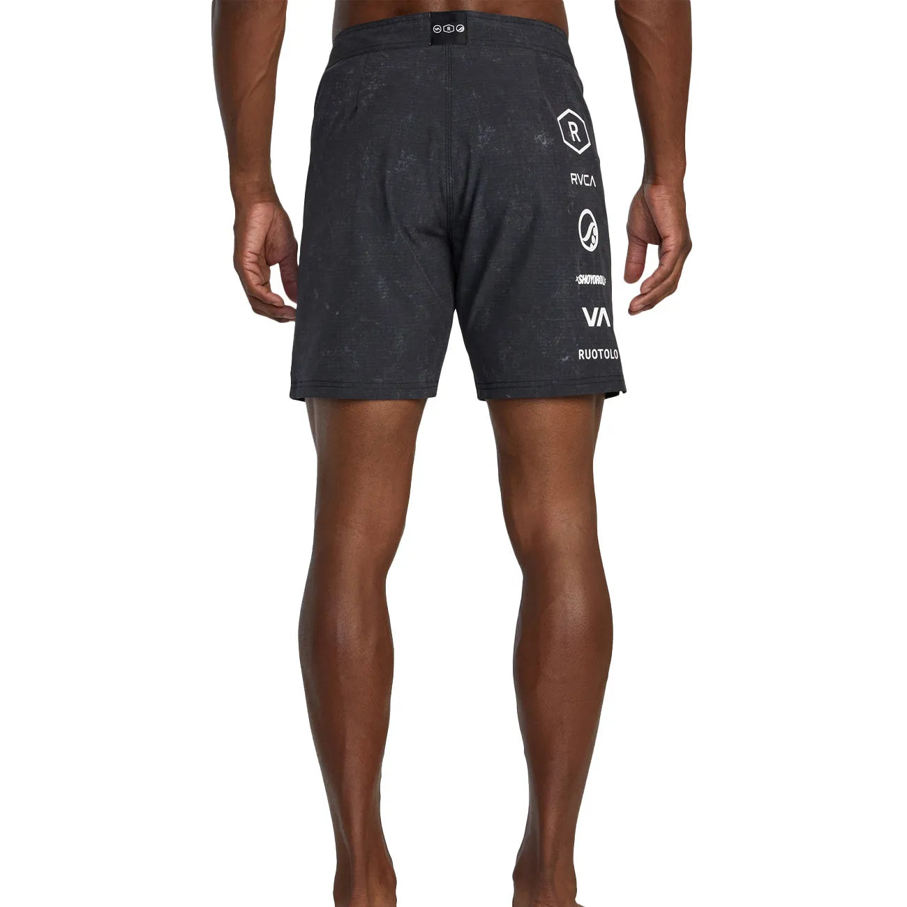 Black 17-inch training shorts designed for BJJ by Shoyoroll and RVCA