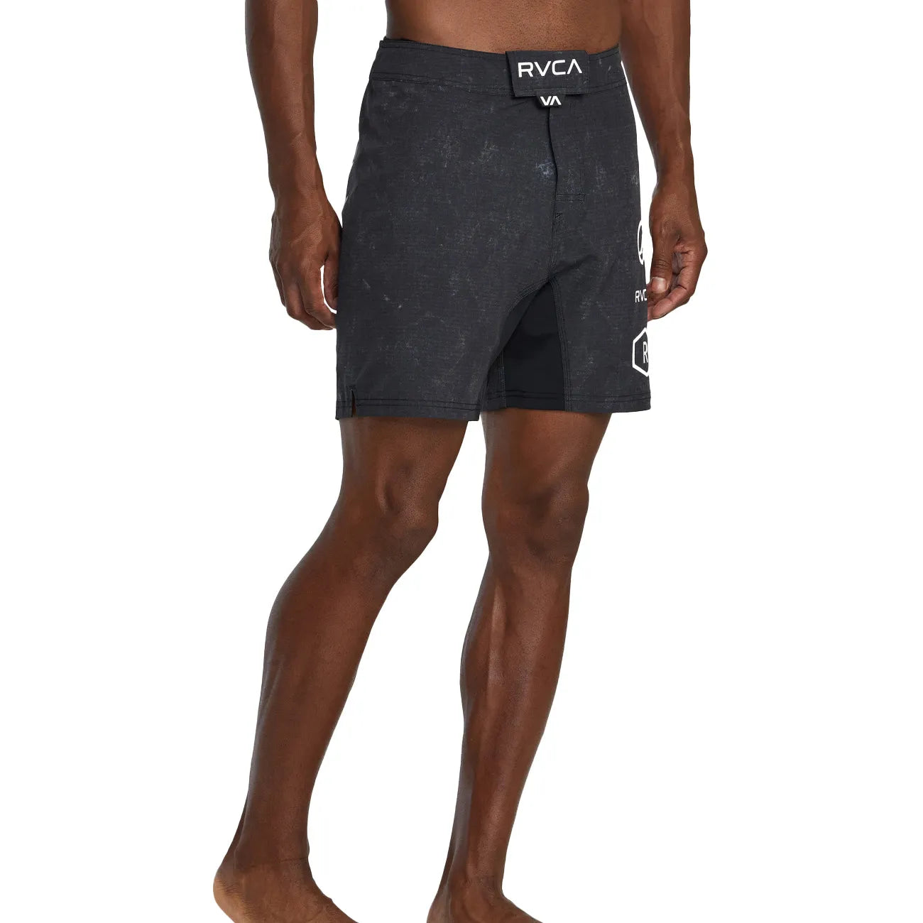 Black 17-inch training shorts designed for BJJ by Shoyoroll and RVCA
